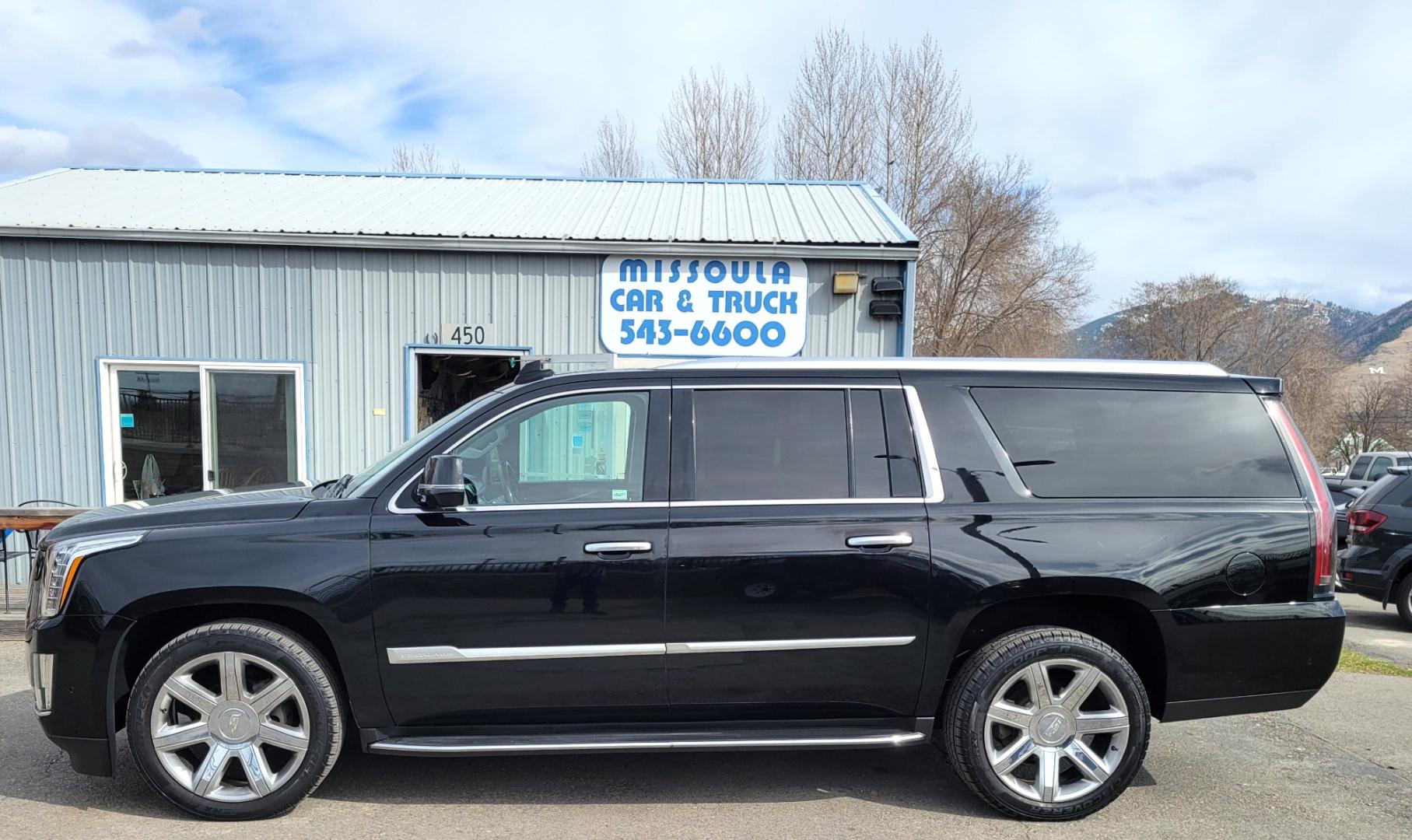 2018 Black /Black Cadillac Escalade ESV (1GYS4HKJ4JR) with an 6.2L V8 engine, 10 Speed Auto transmission, located at 450 N Russell, Missoula, MT, 59801, (406) 543-6600, 46.874496, -114.017433 - Beautiful Black Caddy SUV. 4 Wheel Drive. 6.2L V8 Engine. 10 Speed Automatic Transmission. 3rd Row Seating. Heated and Cooled Leather Seats. Navigation. Bluetooth. Backup Camera. Runningboards. Air Cruise Tilt. Power Windows and Locks. - Photo#0